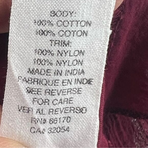 RARE Vintage Free People Burgundy Red Lace Trim Cinched Waist Boho Crepe Top - Picture 16 of 16